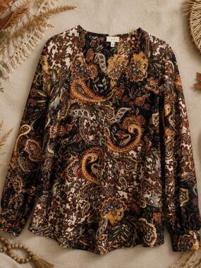 Laura Paisley Peasant Blouse Size 16 Boho Long Sleeve